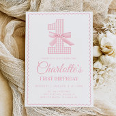 コケットピンクボウファースト誕生日招待状 招待状