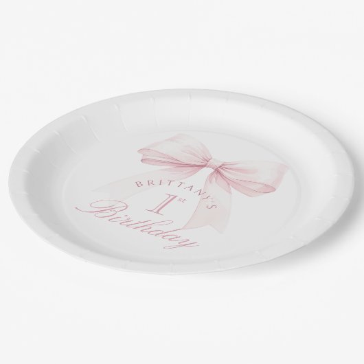 コケットピンクボウファースト誕生日 ペーパープレート (アングル)