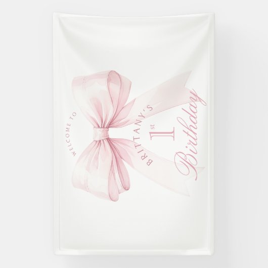 コケットピンクボウファースト誕生日 横断幕 (縦)