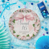 コケットピンクボウフローラヴィンテージスイーツ16 ペーパープレート (パーティー)