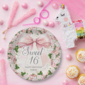 コケットピンクボウフローラヴィンテージスイーツ16 ペーパープレート (パーティー)