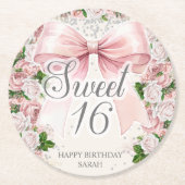 コケットピンクボウフローラヴィンテージスイーツ16 ラウンドペーパーコースター (正面)