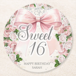 コケットピンクボウフローラヴィンテージスイーツ16 ラウンドペーパーコースター