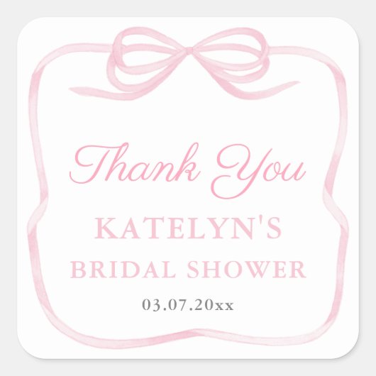 コケットピンクボウブライダルシャワーサンキュービター スクエアシール (正面)