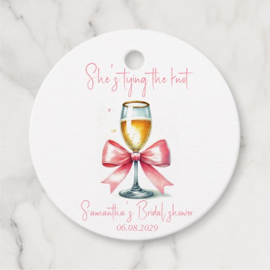 コケットピンクボウブライダルシャワー フェイバータグ (正面)