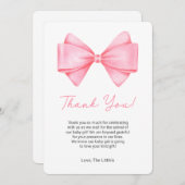 コケットピンクボウベビーシャワーサンキューカード 招待状 (正面/裏面)