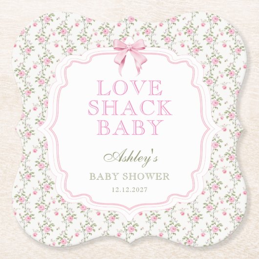 コケットピンクボウラブシャックガールベビーシャワー ペーパーコースター (正面)