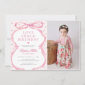 コケットピンクボウラブシャック誕生日写真 招待状 (正面)
