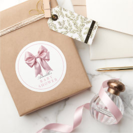 コケットピンクボウリボン女の子ベビーシャワー ラウンドシール