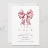 コケットピンクボウリボン女の子ベビーシャワー 招待状 (正面)