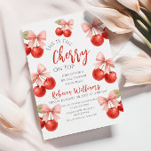 コケットピンクボウレッドさくらんぼオントップブライダルシャワー 招待状
