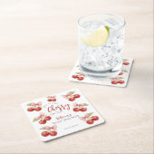 コケットピンクボウレッドさくらんぼオントップベビーシャワー スクエアペーパーコースター (インサイチュ)