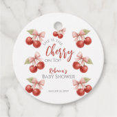 コケットピンクボウレッドさくらんぼオントップベビーシャワー フェイバータグ (正面)