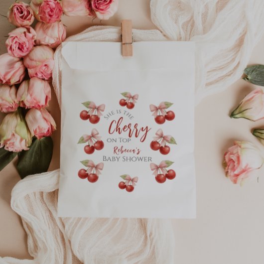 コケットピンクボウレッドさくらんぼオントップベビーシャワー フェイバーバッグ