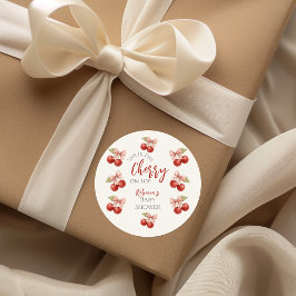 コケットピンクボウレッドさくらんぼオントップベビーシャワー ラウンドシール