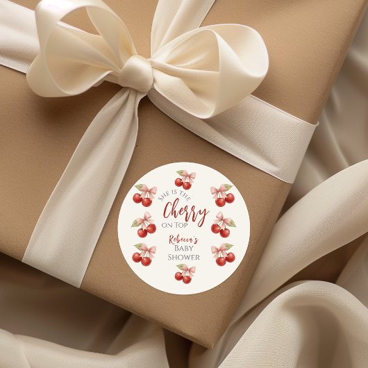 コケットピンクボウレッドさくらんぼオントップベビーシャワー ラウンドシール