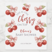 コケットピンクボウレッドさくらんぼオントップベビーシャワー ワインラベル (シングルラベル)