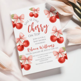 コケットピンクボウレッドさくらんぼオントップベビーシャワー 招待状