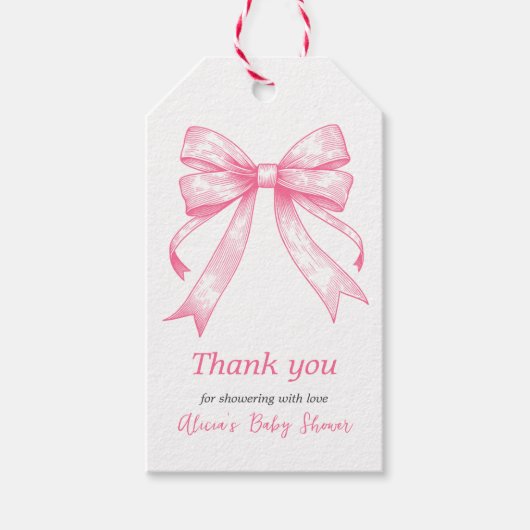 コケットピンクボウレトロガールベビーシャワー ギフトタグ (正面)