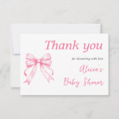コケットピンクボウレトロガールベビーシャワー サンキューカード (正面)