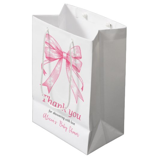 コケットピンクボウレトロガールベビーシャワー ミディアムペーパーバッグ (正面アングル)