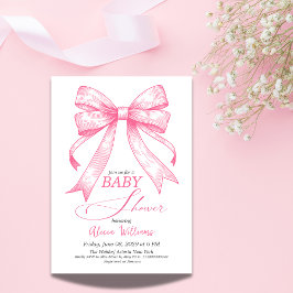 コケットピンクボウレトロガールベビーシャワー 招待状