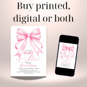 コケットピンクボウレトロガールベビーシャワー 招待状