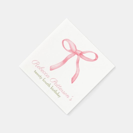 コケットピンクボウ名前をカスタムするかわいいフェミニンパーティー スタンダードカクテルナプキン (角)