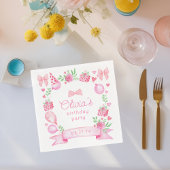 コケットピンクボウ名門私立校風のガール誕生日 スタンダードカクテルナプキン