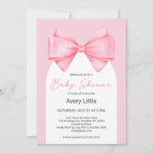 コケットピンクボウ女の子モダン赤ちゃんシャワー 招待状 (正面)