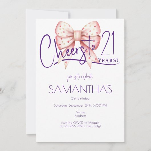 コケットピンクボウ応援21stバースデーフォト 招待状 (正面)