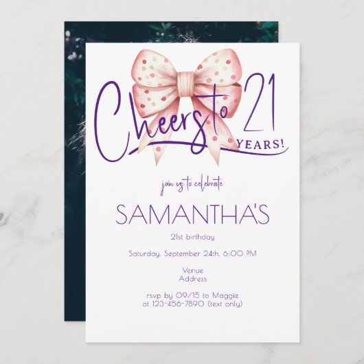 コケットピンクボウ応援21stバースデーフォト 招待状 (正面/裏面)
