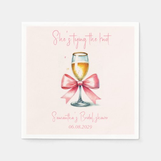 コケットピンクボウ水カラーブライダルシャワー スタンダードカクテルナプキン (正面)