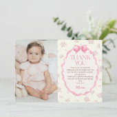 コケットピンクボウ誕生日写真サンキューカード サンキューカード (スタンド正面)