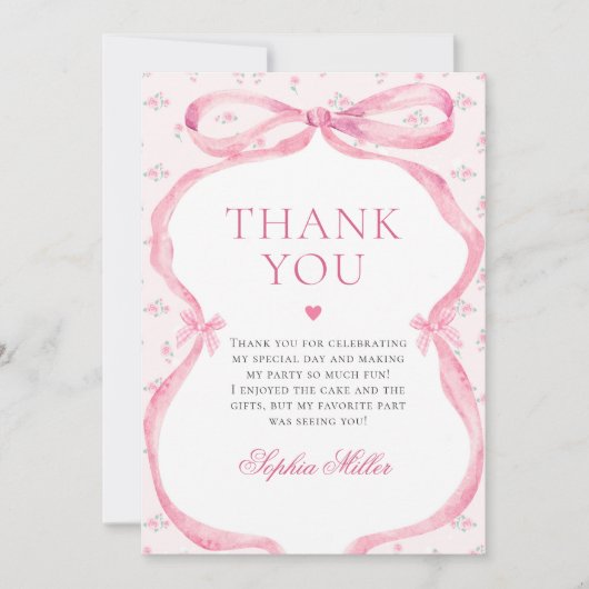 コケットピンクボウ誕生日 サンキューカード (正面)