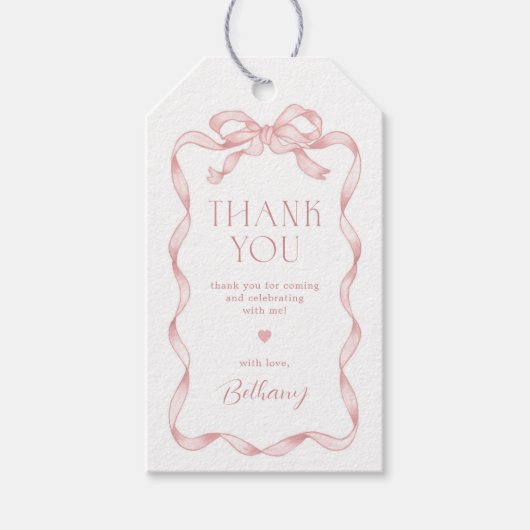 コケットピンクボウ赤ちゃん女の子ありがとう ギフトタグ (正面)