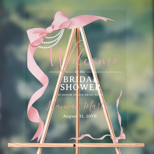 コケットピンクボウ&パールブライダルシャワーへようこそ アクリルサイン (ニュートラル)