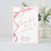 コケットピンクボウ&パールブライダルシャワーシンプル サンキューカード (スタンド正面)