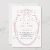 コケットピンクボウ/リボンティアラ女の子ベビーシャワー 招待状 (正面)