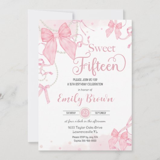 コケットピンクボーズパールスウィートフィフティヴ誕生日 招待状 (正面)