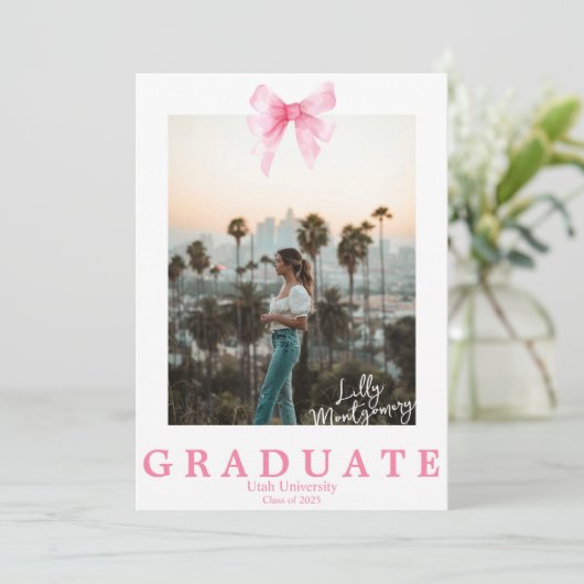 コケットピンクリボン写真卒業発表 招待状 (スタンド正面)