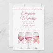 コケットピンク弓とワインバチェロレッテ週末 招待状 (正面)