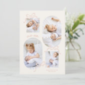 コケットピンク弓コラージュ4写真ガールベビー 案内状 (スタンド正面)
