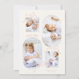 コケットピンク弓コラージュ4写真ガールベビー 案内状