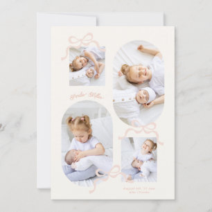 コケットピンク弓コラージュ4写真ガールベビー 案内状
