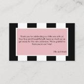 コケットピンク弓ストライプベビーシャワーありがとう エンクロージャーカード (裏面)