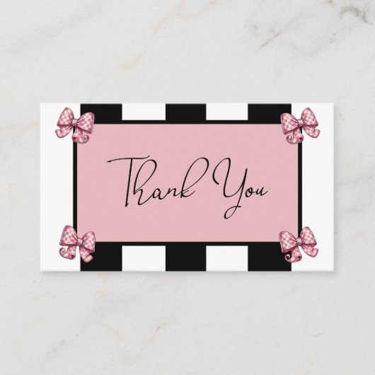 コケットピンク弓ストライプベビーシャワーありがとう エンクロージャーカード (正面)