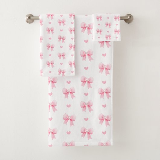 コケットピンク弓リボン継ぎ目のないパターン バスタオルセット (インサイチュ)