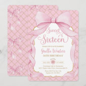 コケットピンク弓Sweet sixteen16 16誕生日 招待状 (正面/裏面)