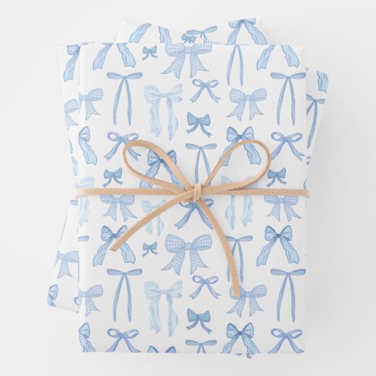 コケットフェミニンブルーボウ&リボン ラッピングペーパーシート (インサイチュ)